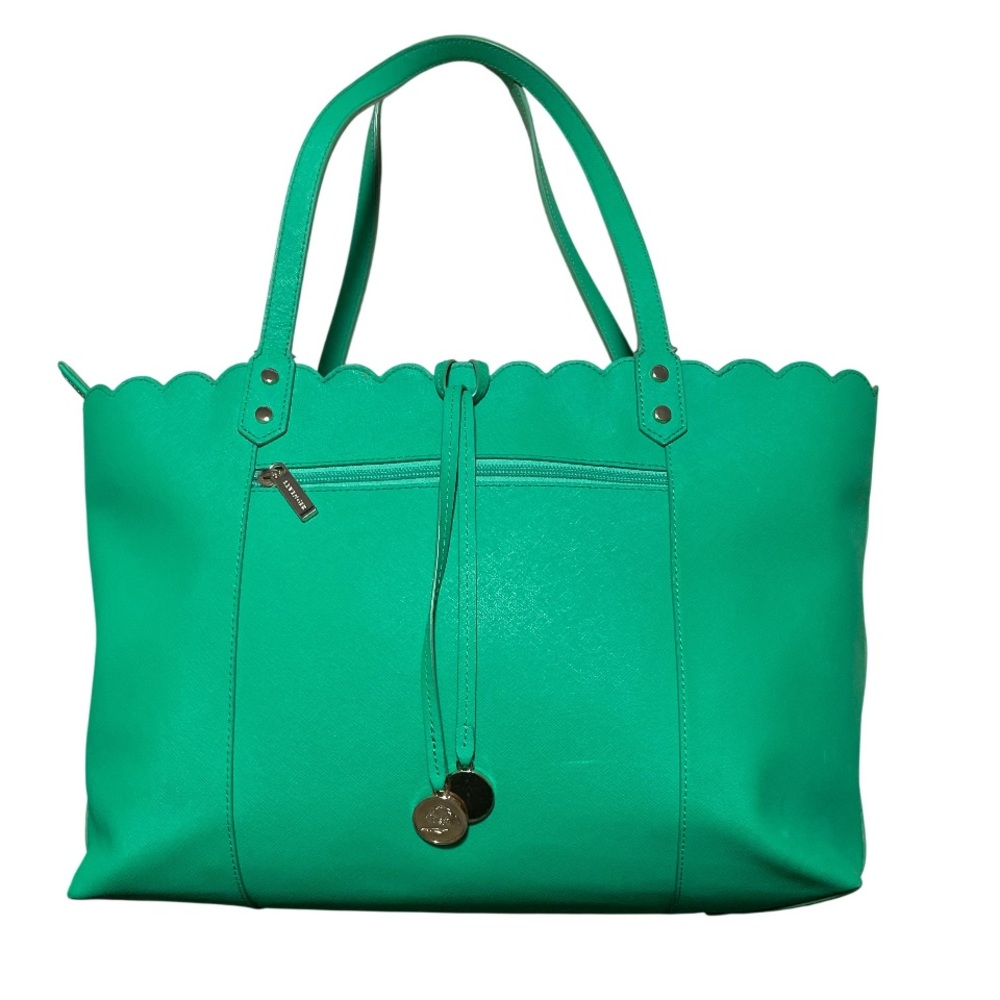 Levenger Green Scalloped Tote Bag